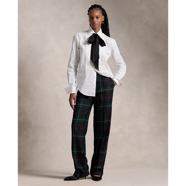 Plaid Wool Relaxed Straight Pant