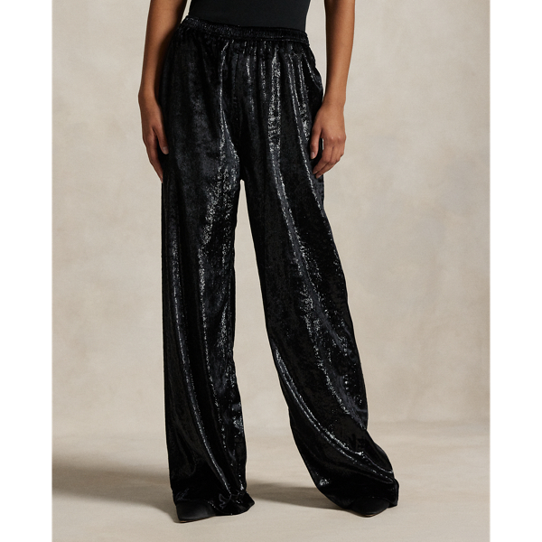 Metallic Velvet Wide-Leg Pant