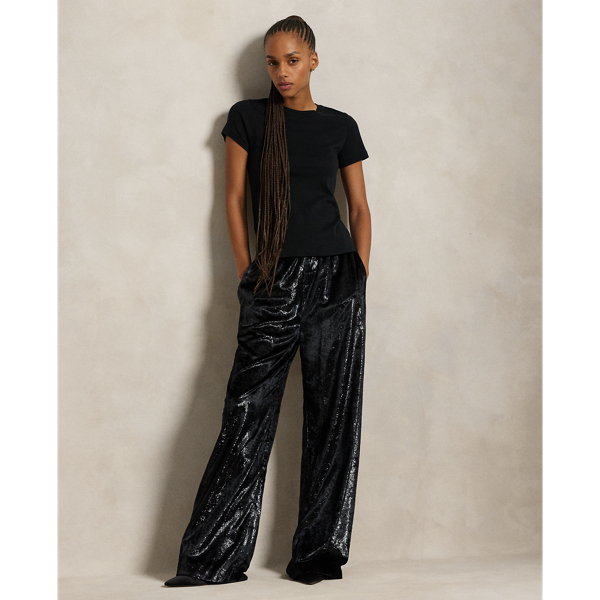 Polo Black Metallic Velvet Wide-Leg Pant Polo Ralph Lauren 1