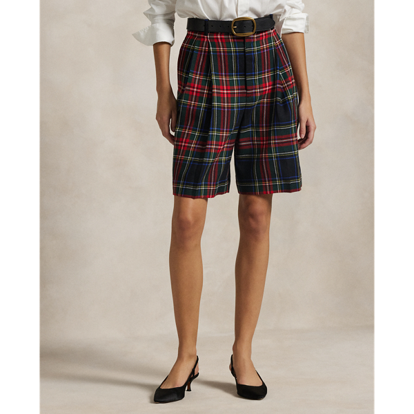 Plaid Pleated Wool Short