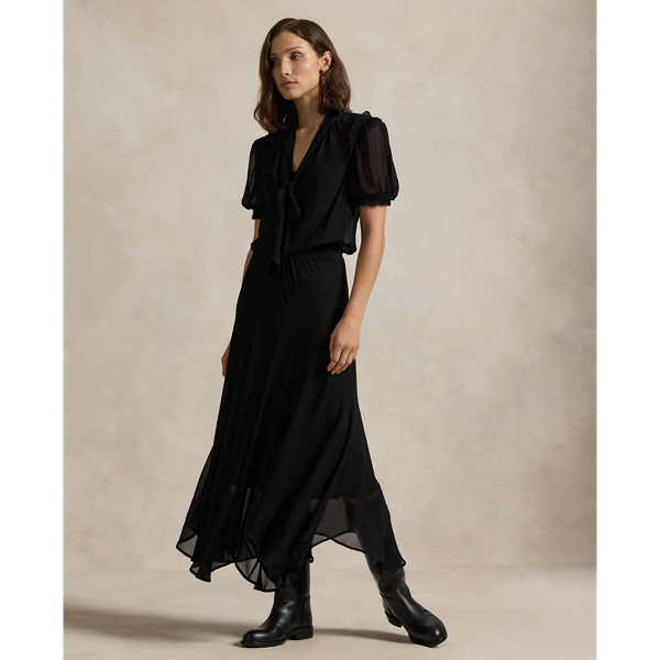 Black tie neck dress hotsell