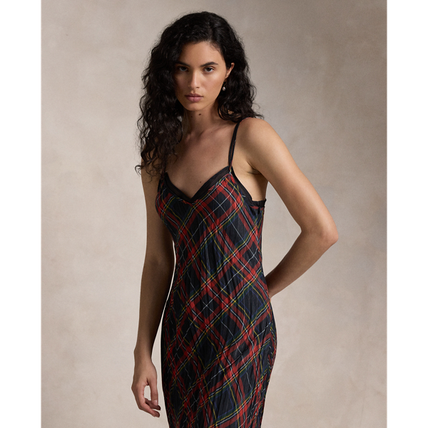 Plaid Crinkled Slip Dress