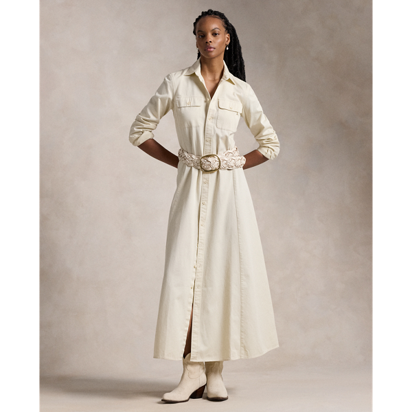 Belted Cotton Twill Shirtdress