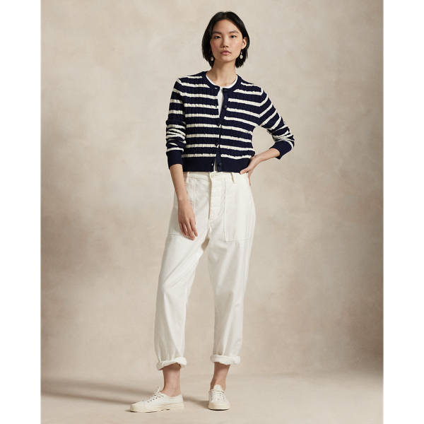 Striped Cable-Knit Cropped Cardigan
