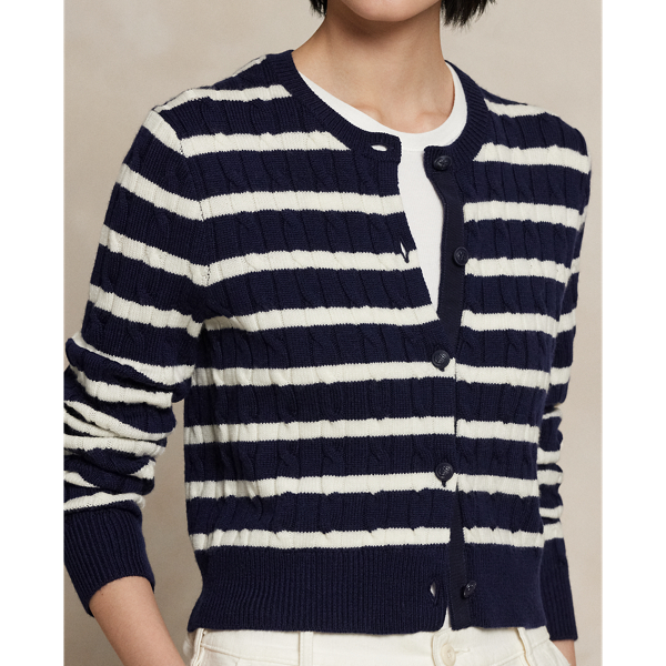 Striped Cable-Knit Cropped Cardigan