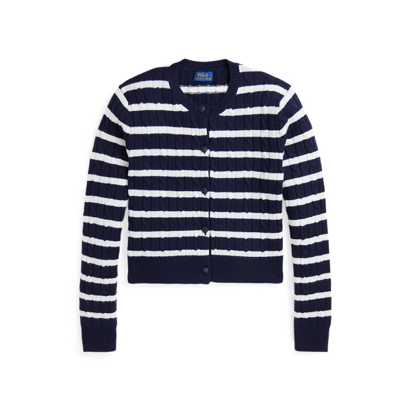 Striped Cable-Knit Cropped Cardigan