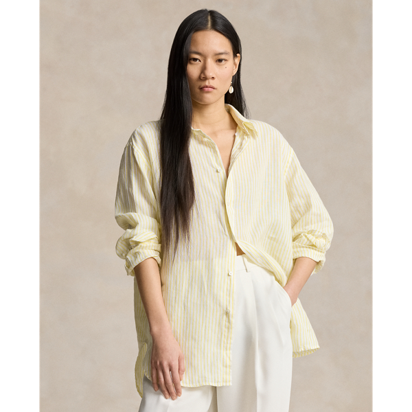 Oversize Fit Striped Linen Shirt