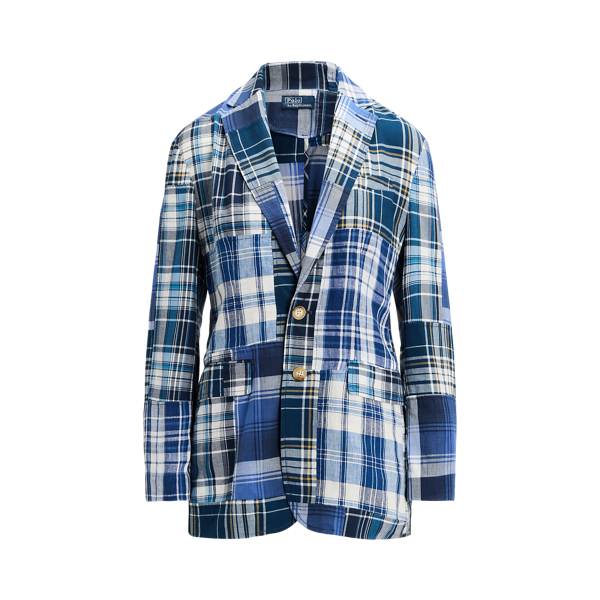 Plaid Patchwork Cotton-Linen Blazer Polo Ralph Lauren 1