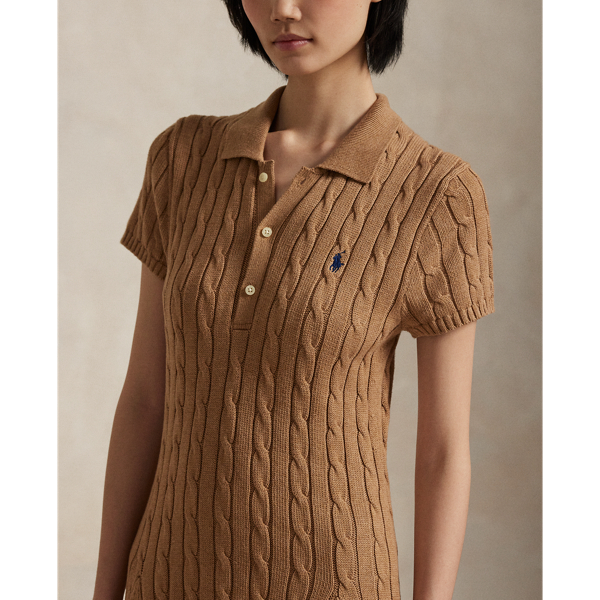 Kurzarm-Baumwollkleid mit Zopfmuster Polo Ralph Lauren in Collection-Kamel meliert 5