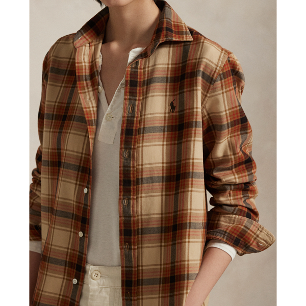 Tan Multi Plaid Relaxed Fit Plaid Cotton Twill Shirt Polo Ralph Lauren 5