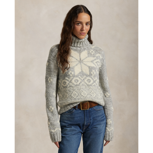 Grey/Cream Snowflake-Motif Wool Turtleneck Polo Ralph Lauren 1