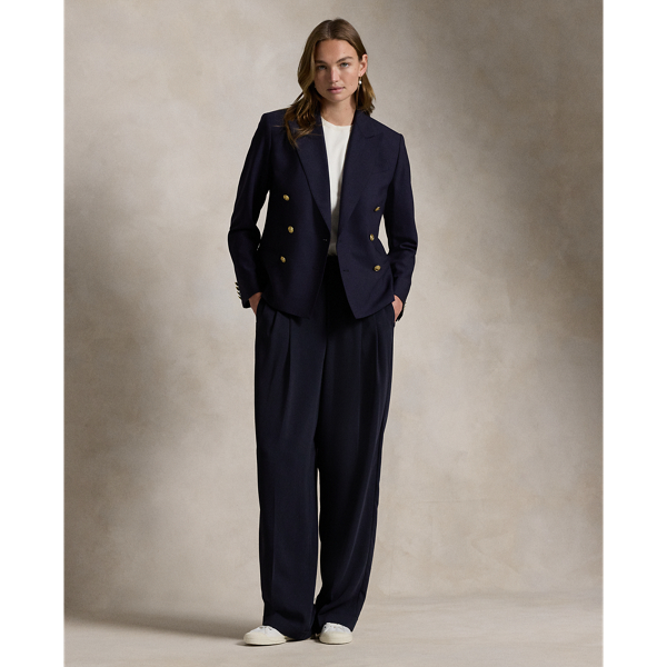 Zweireihiger kurzer Stretchwollblazer