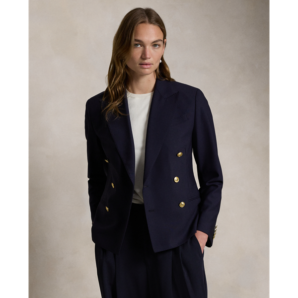 Navy Double-Breasted Stretch-Wool Blazer Polo Ralph Lauren 1