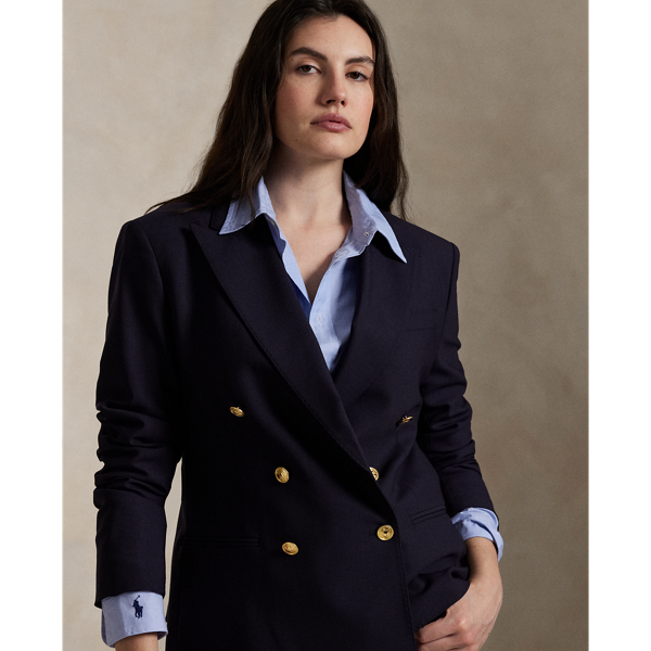 Zweireihiger kurzer Stretchwollblazer