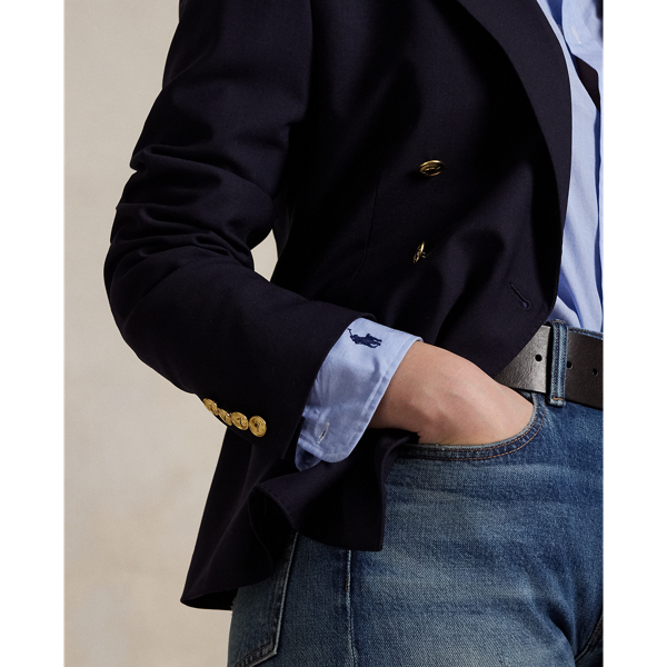 Zweireihiger kurzer Stretchwollblazer