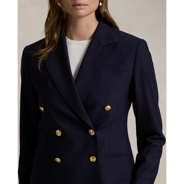 Zweireihiger kurzer Stretchwollblazer