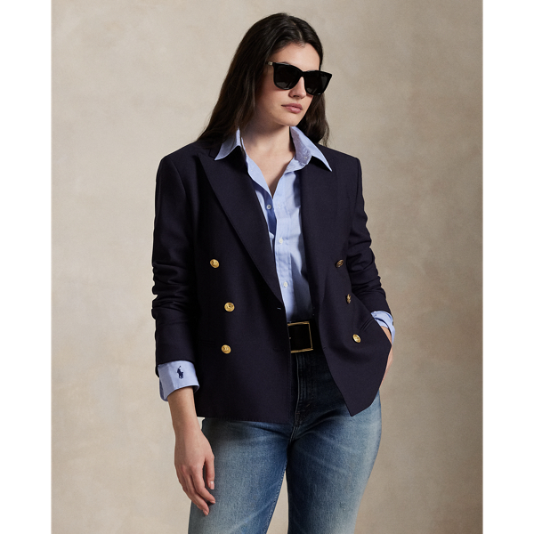 Zweireihiger kurzer Stretchwollblazer