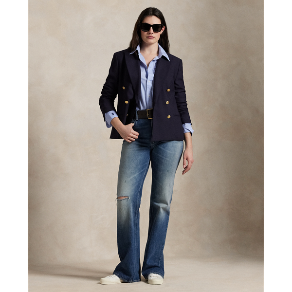 Zweireihiger kurzer Stretchwollblazer