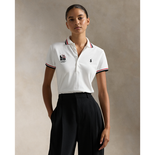 White LA28 Olympic Mesh Polo Shirt Polo Ralph Lauren 1