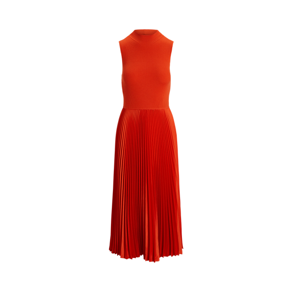 Robe-pull mi-longue pliss&eacute;e hybride 