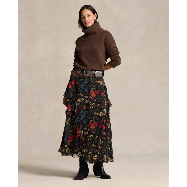 Midnight Garden Floral Ruffle-Trim Georgette Wrap Skirt Polo Ralph Lauren 1