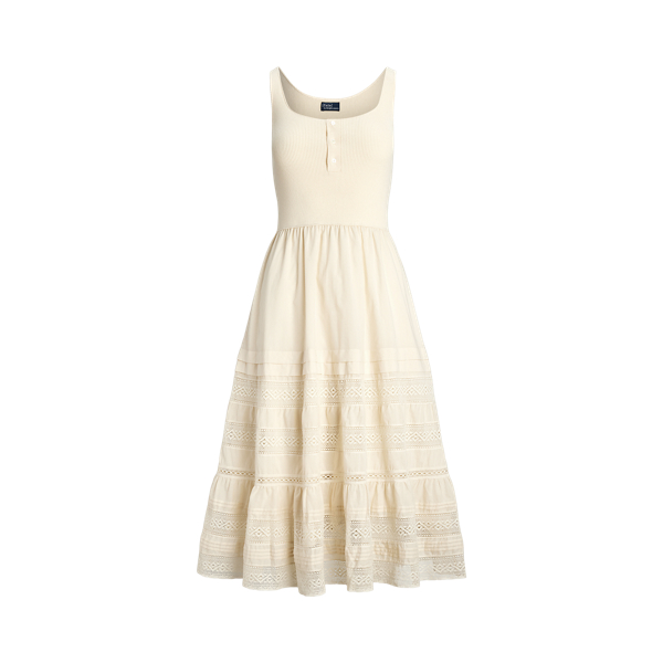 Lace Trim Sleeveless Henley Dress