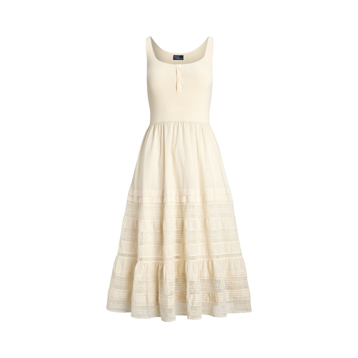 Lace Trim Sleeveless Henley Dress