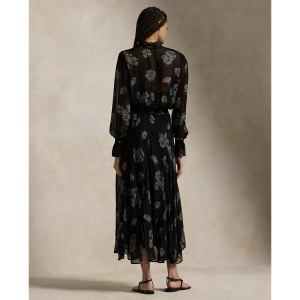 Robe volant&eacute;e en georgette fleurie Polo Ralph Lauren en Midnight Gardenia 5
