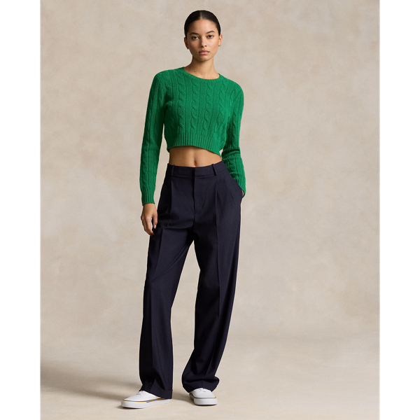 Green Grass Cropped Cable-Knit Cashmere Sweater Polo Ralph Lauren 4