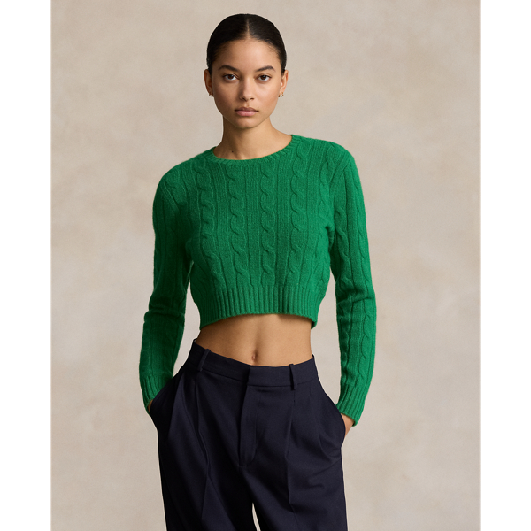 Green Grass 24 Cropped Cable-Knit Cashmere Sweater Polo Ralph Lauren 1