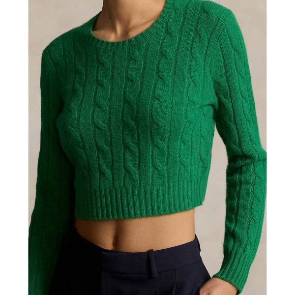 Cropped Cable Knit Cashmere Sweater