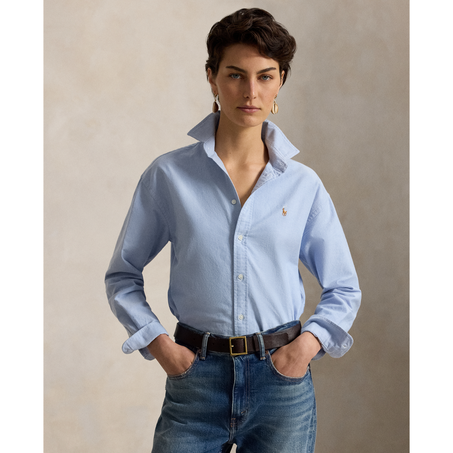 Женская рубашка Ralph Lauren The Iconic Oxford свободного кроя, цвет: Синий — фото 4