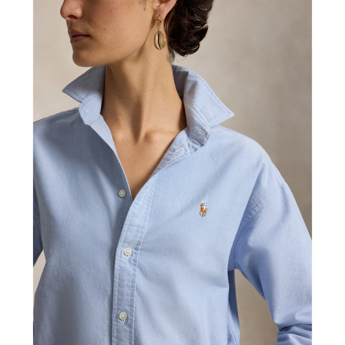 Женская рубашка Ralph Lauren The Iconic Oxford свободного кроя, цвет: Синий — фото 3
