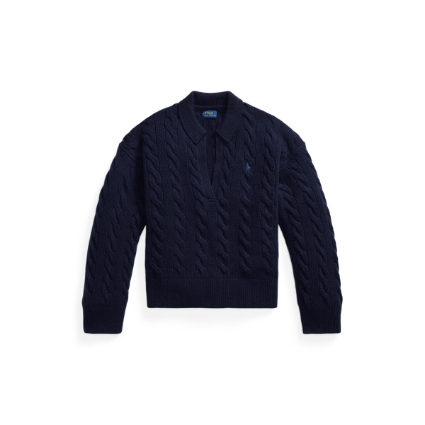 Pullover mit Zopfmuster und Polokragen