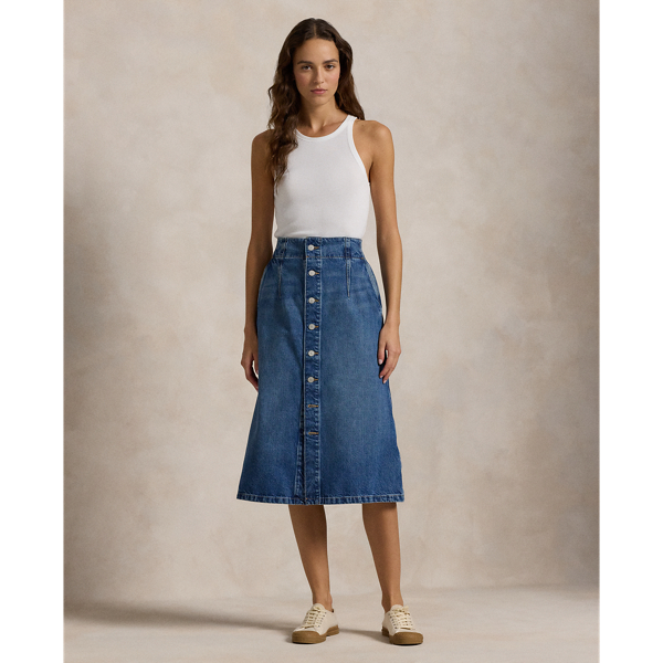 Jupe trapeze mi longue en denim pour femme Ralph Lauren BE