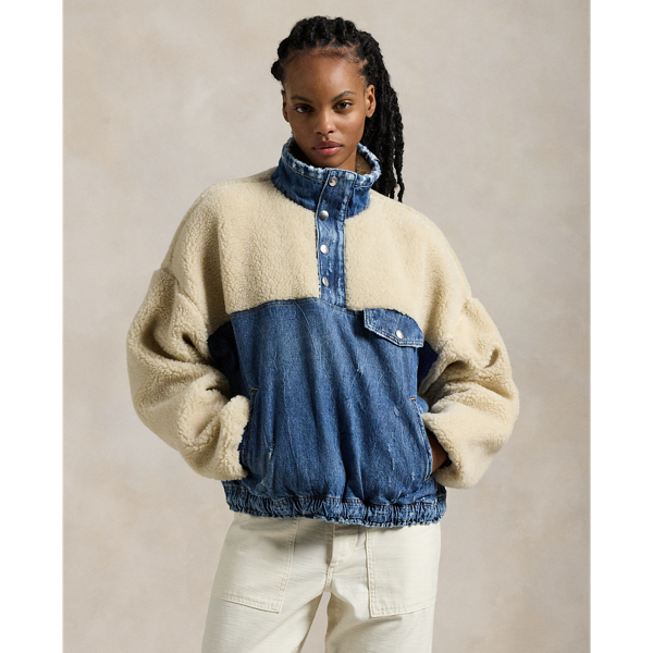 Fleece Denim Mockneck Pullover