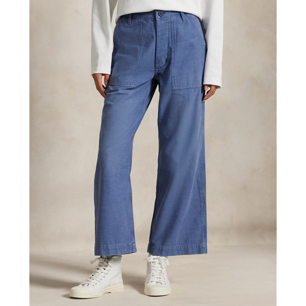 パンツ Polo Ralph Lauren Indigo Linen Pants The Wide-Leg Crop Ricky Pant