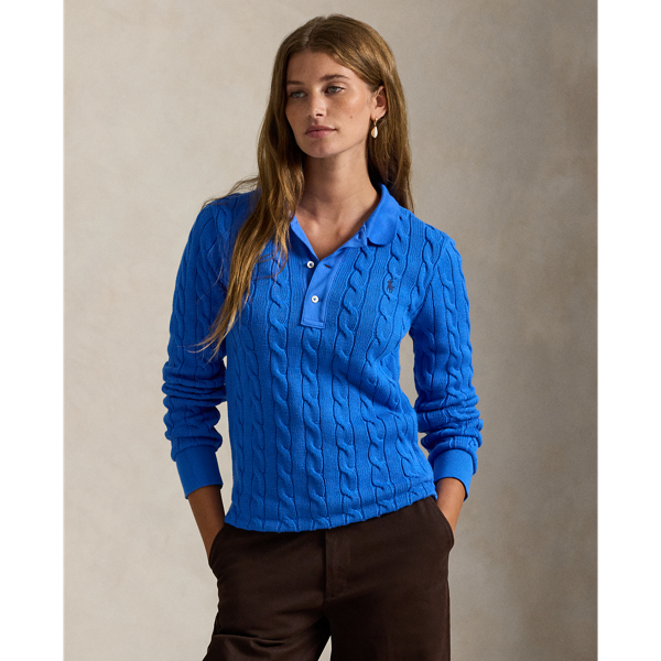 【FR2golf】ロングスリーブ ニットポロシャツ ネイビー XLサイズ ケーブルニット コットン ロングスリーブ ポロシャツ | ラルフ