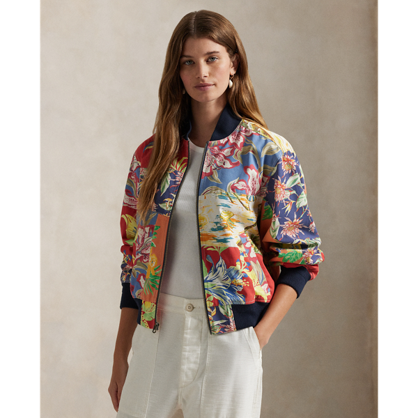 Hawaiian Print Multi Tropical-Floral Twill Bomber Jacket Polo Ralph Lauren 1