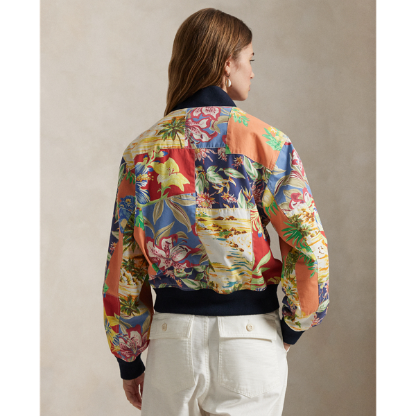 Tropical-Floral Twill Bomber Jacket