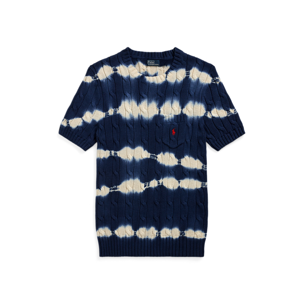 Ralph Lauren Tie Dye Cable Cotton Sweater Indigo Tie Dye