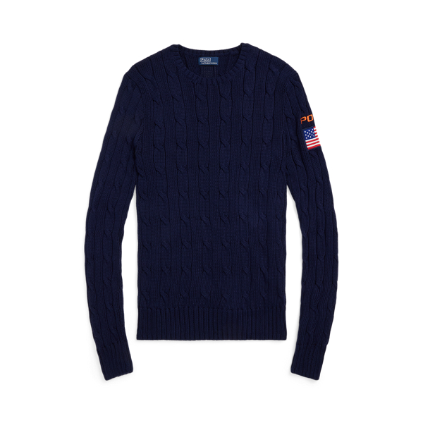 Flag-Patch Cable-Knit Cotton Jumper