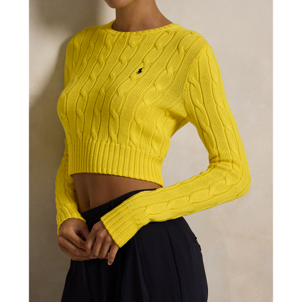 Cable-Knit Cotton Cropped Sweater