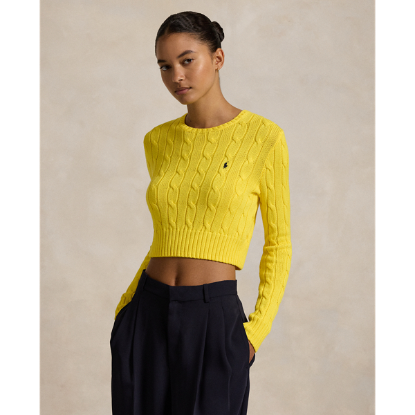 Cable-Knit Cotton Cropped Sweater
