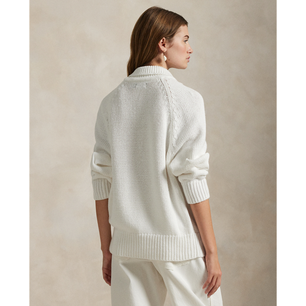 売れ筋商品|||ラルフローレン ニット&セーター レディース アウター LAYERED COLLAR SWEATER - Jumper - white Layered-Collar Cotton Jumper for Women | Ralph Lauren® QA