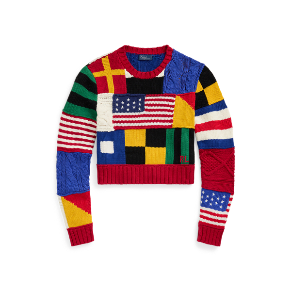 Pull col rond drapeau patchwork en coton