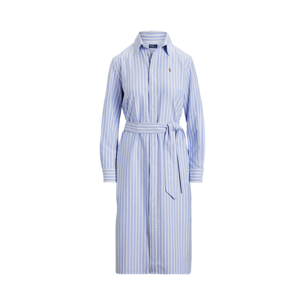 Gestreiftes Oxford-Hemdkleid mit Gürtel 