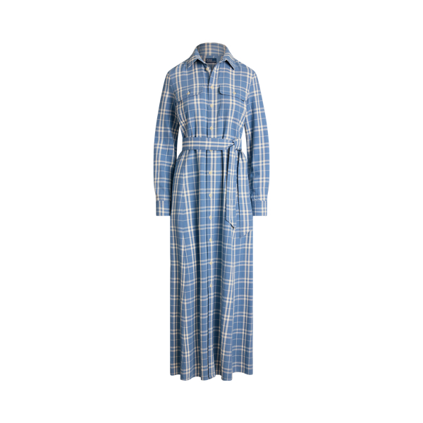 Kariertes Baumwoll-Hemdkleid mit G&uuml;rtel