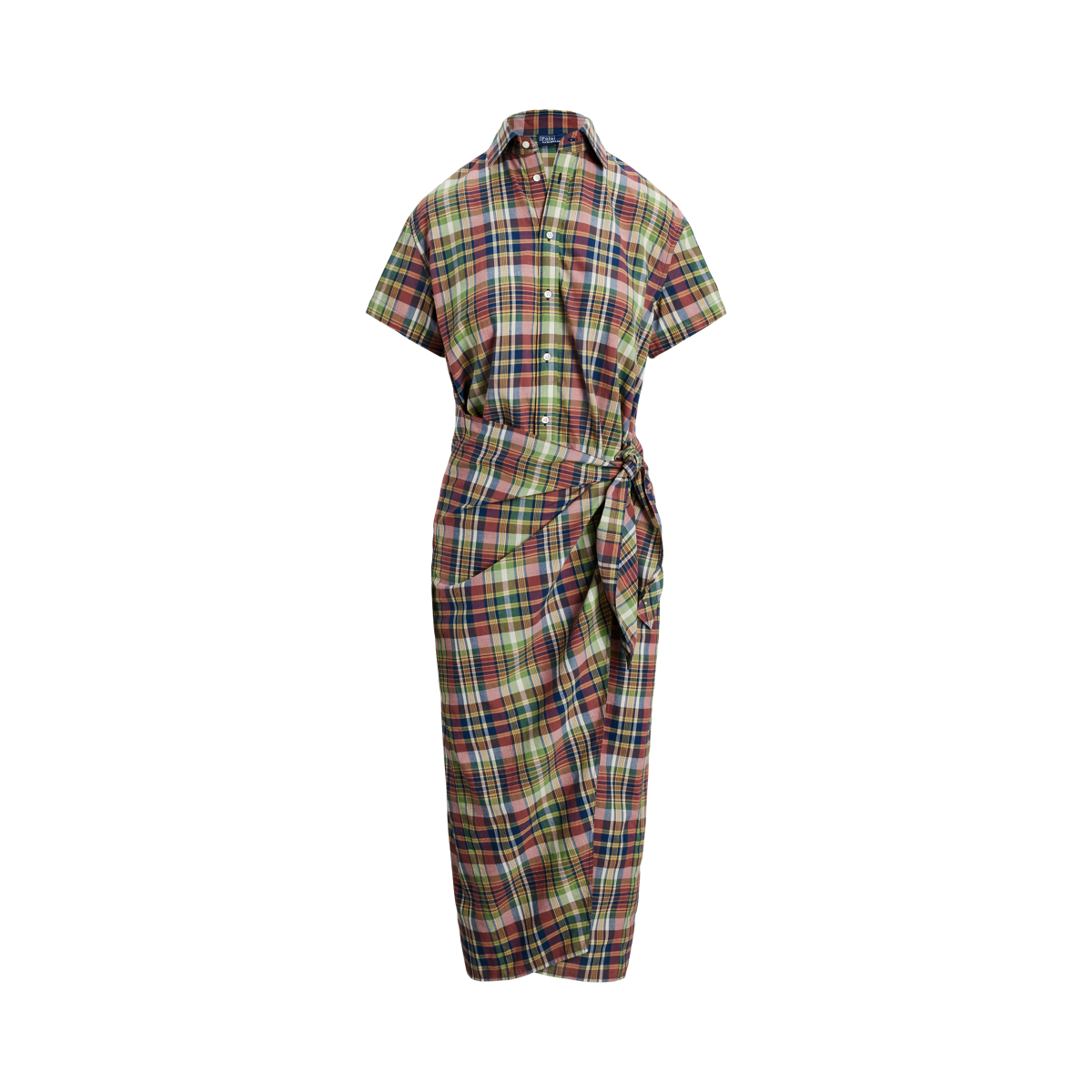 Plaid Cotton Faux-Wrap Shirtdress