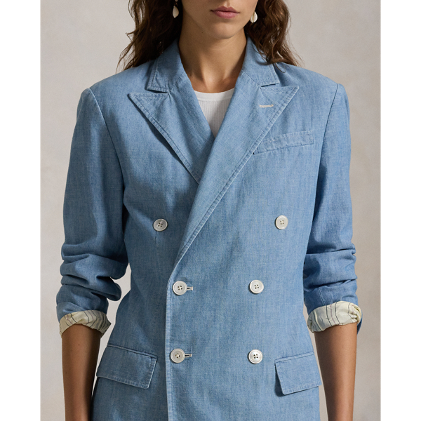 Double-Breasted Chambray Blazer